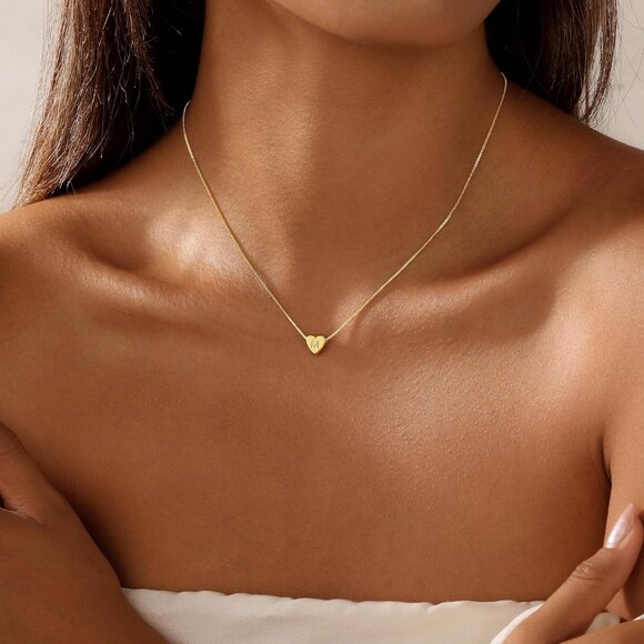 Elegant 14k Gold-Plated Heart Initial Necklace - Personalized Jewelry for Women - Picture 2 of 5